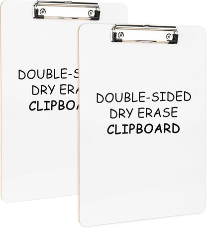 Dry Erase Wood Clipboard 2 Pack, Hardboard Clip Board 8.5x11 for Classroom, Students, Kid, Size 9" x 12.5", Double-Sided White Board, with Low Profile Clip, Office  School Supply