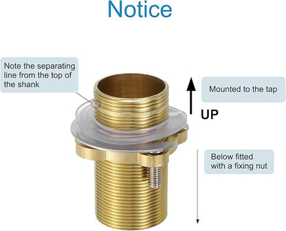 uxcell Faucet Mount Extension Shank 2.4"x 1.25" Brass Pipe Faucet Extension Nipple Locknut Kit Extension Threaded Lengthen Fixed High Foot with Nut and Gasket Faucet Fittings