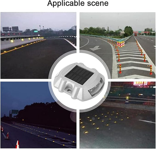 Reusable Solar Road, 2Pcs 6 LED Stud Lights Ground Garden Lawn Path Lights Deck Dock White Warning Lights