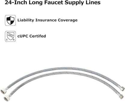 PARLOS 24 Inch Faucet Water Supply Lines cUPC CERTIFIED with 9/16-24 UNEF threads Brass Connector, 2103001