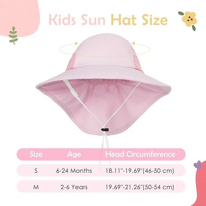 Baby Sun Hat Infant Toddler Kids Summer UPF 50+ Protection Caps for Girls Boys Wide Brim Baby Beach Hats with Neck Flap (2-6 years)