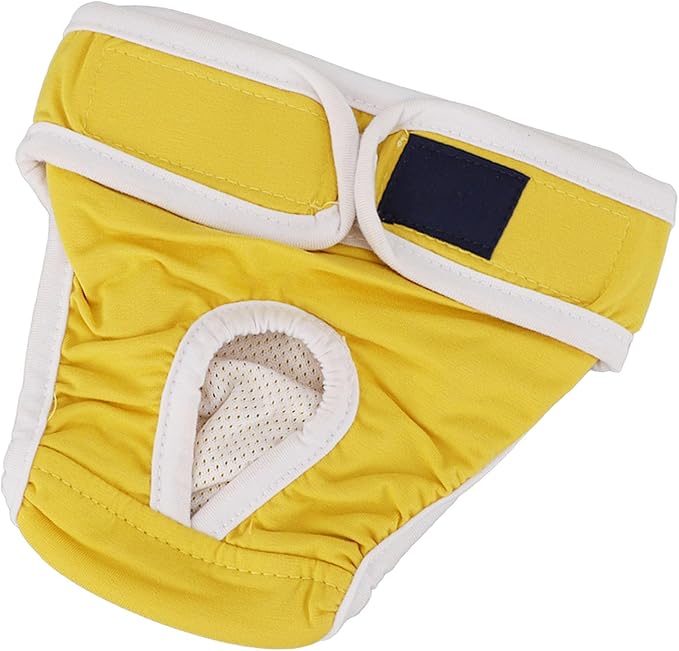 Dog Sanitary Pants, Yellow Cotton Female Dog Breathable Sanitary Pants (Yellow L)