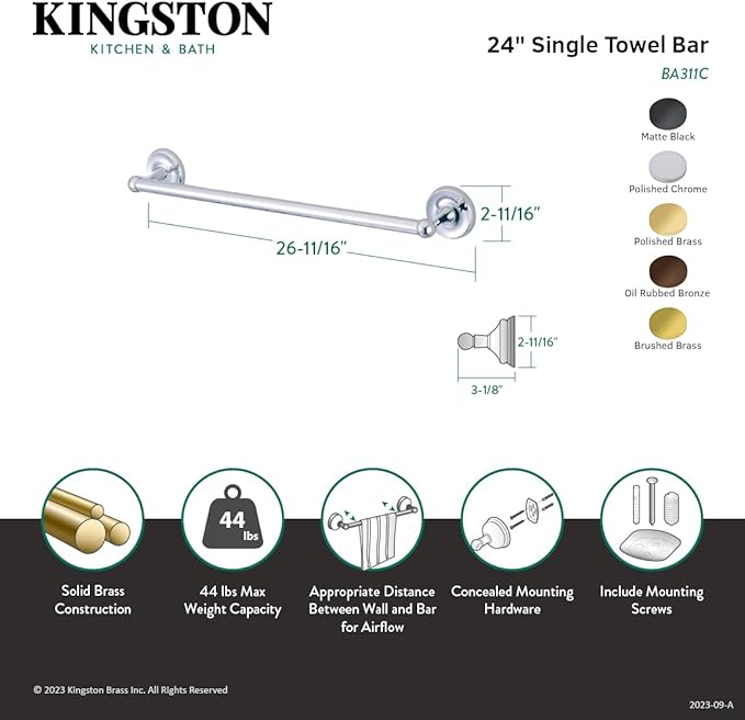 Kingston Brass BA311BB Classic Towel-Bar, Brushed Brass
