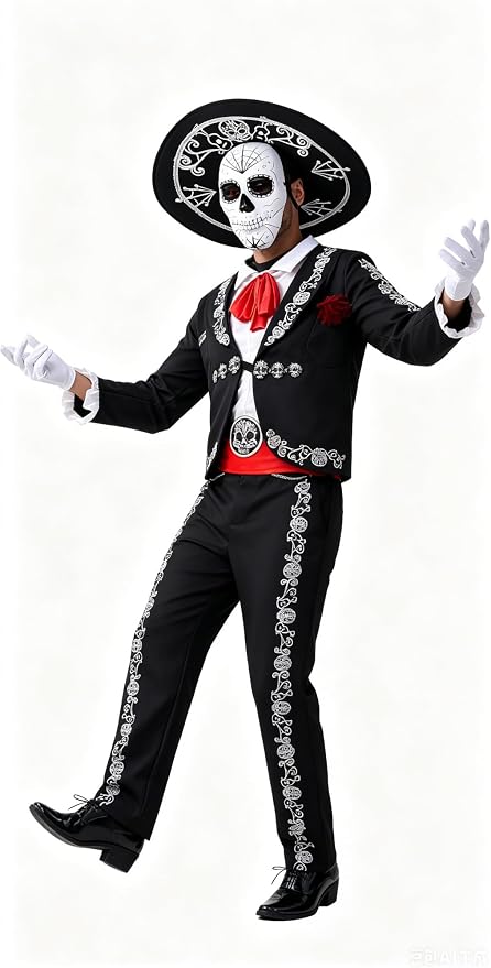 Spooktacular Creations Men's Day of the Dead Costume Mariachi Senor Costume Set Halloween Dress Up Party, Dia de Los Muertos