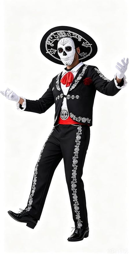 Spooktacular Creations Men's Day of the Dead Costume Mariachi Senor Costume Set Halloween Dress Up Party, Dia de Los Muertos