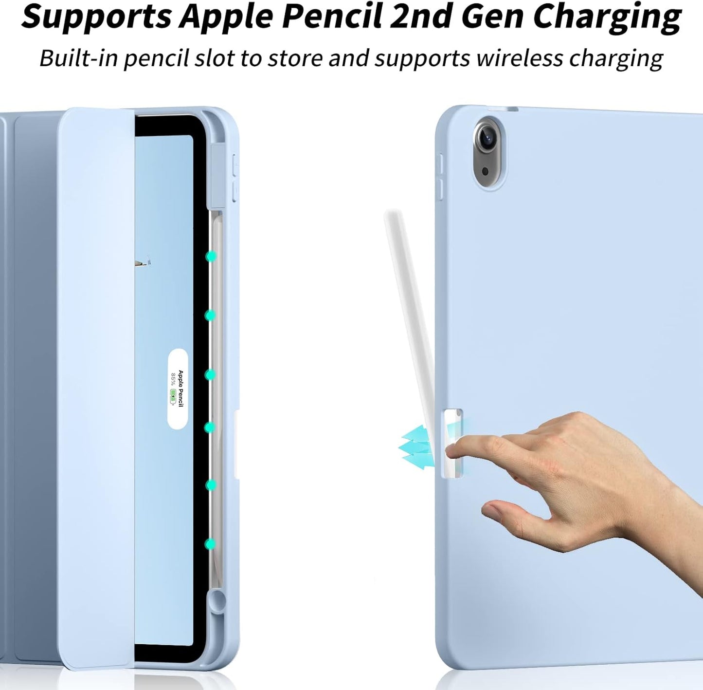 Aoub Case for iPad Air 11-inch M3/M2 (2025/2024), iPad Air 5th/4th Generation (2022/2020) 10.9-inch with Pencil Holder, Trifold Stand with Soft TPU Back Cover, Auto Sleep/Wake, Sky Blue