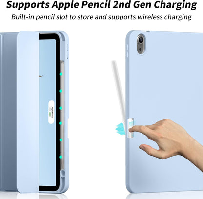 Aoub Case for iPad Air 11-inch M3/M2 (2025/2024), iPad Air 5th/4th Generation (2022/2020) 10.9-inch with Pencil Holder, Trifold Stand with Soft TPU Back Cover, Auto Sleep/Wake, Sky Blue
