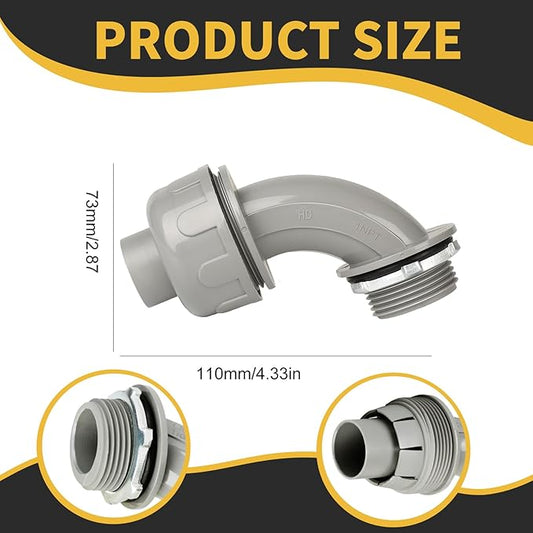 Conduit Connectors, 1 Inch Liquid Tight Connector NPT Non-Metallic for PVC Electrical Flexible Conduit Fittings, 90 Degree, UL Listed for Home Outdoor Tubes Tools, Grey (3-Pack)