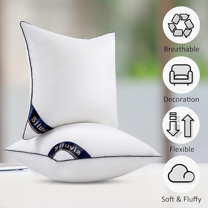 Siluvia 20"x20" Pillow Insert Set of 1 Decorative Square Square Throw 20 Pillows with 100% Cotton Cover for Sofa, Couch, and Bed - White