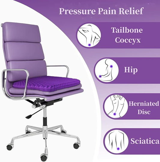 Gel Seat Cushion for Long Sitting, Double Thick Office Desk Home Wheelchair Seat Cushions for Back Hip Sciatica Tailbone Pain Sore Pressure Relief, Gel Cooling Game Chair Pads for Car Truck Driver