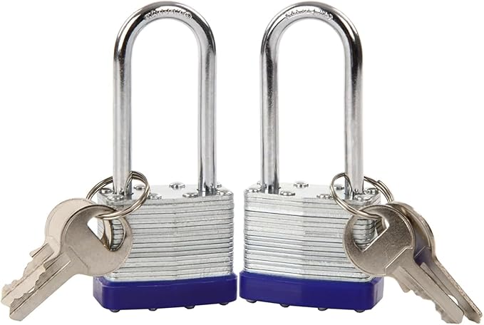 SEPOX Twins Keyed-Alike Padlock, Reinforced Laminated Steel Body 1-9/16" 40MM, Robust Hardened-Steel Long-Shackle, Pack of 2-Pcs Lock, 4-Pcs Same Keys, Ideal for Locker-Lock & Tool-Box