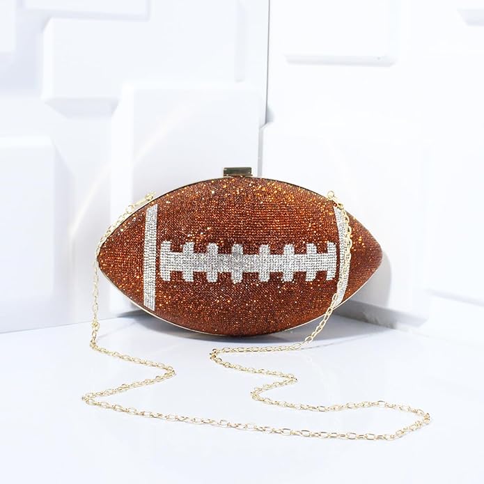 Bling Rhinestone Football Shaped Rugby Quirky Bag Novelty Round Ball Crystal Evening Bags Handbag for Party