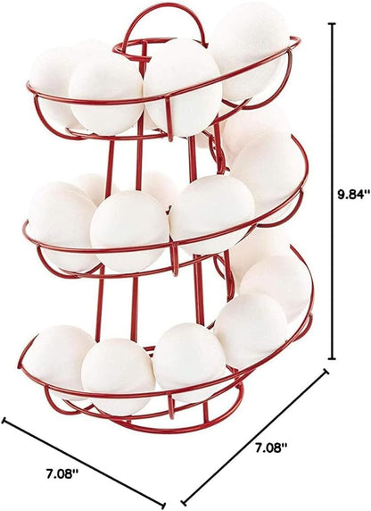 Steel Egg Skelter Dispenser Rack,Spiral Egg Holder, Save space, Egg Display Holder, Wire Chicken Egg Storage Organizer,Egg Basket for Countertop Kitchen (Red)