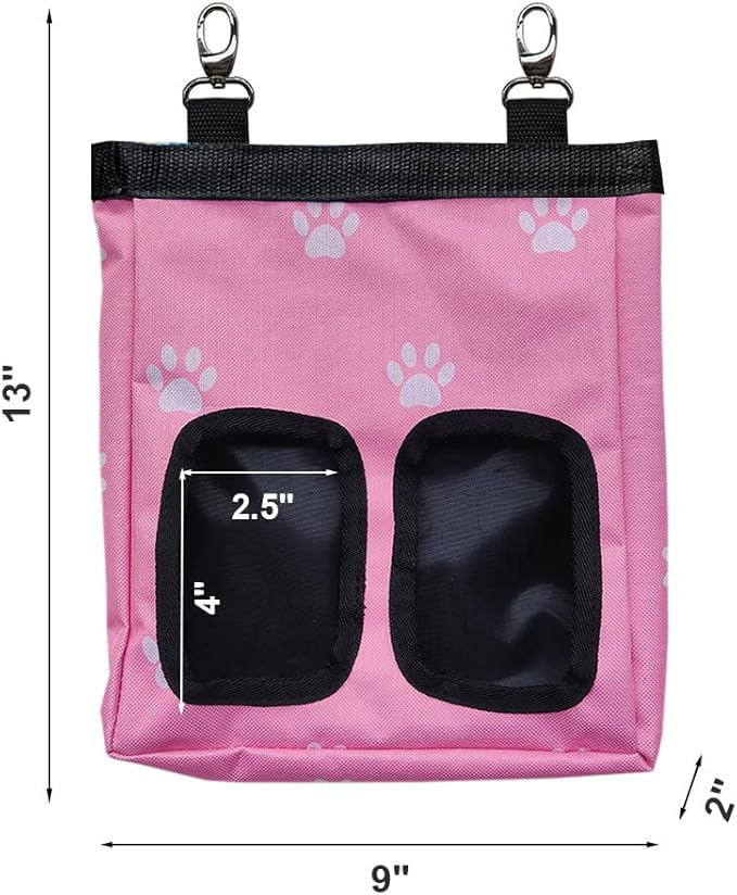 Guinea Pig Hay Feeder, Hanging Rabbit Hay Feeder Bag for Guinea Pigs Bunnies Chinchillas. Pink Paws