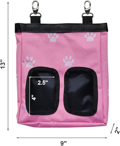 Guinea Pig Hay Feeder, Hanging Rabbit Hay Feeder Bag for Guinea Pigs Bunnies Chinchillas. Pink Paws