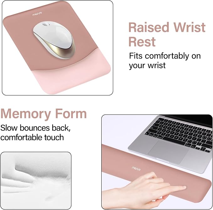 MOSISO Keyboard Mouse Pad Set, Rectangular Keyboard Wrist Rest&Mousepad with Wrist Rest&Coaster, Ergonomic Non-Slip&Easy Typing Pad with Curved Silicone Lining, Salmon Pink