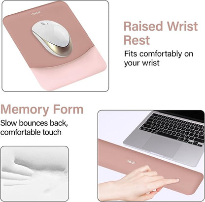 MOSISO Keyboard Mouse Pad Set, Rectangular Keyboard Wrist Rest&Mousepad with Wrist Rest&Coaster, Ergonomic Non-Slip&Easy Typing Pad with Curved Silicone Lining, Salmon Pink
