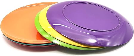 KOXIN-KARLU Melamine Plates, 10.5-inch Dinner Plates Dinnerware Dish, set of 6 in 6 Assorted Colors  100 Melamine, Dishwasher Safe, BPA Free