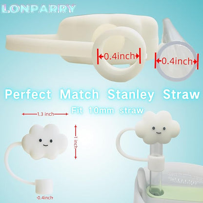 4Pcs Straw Cover Cap for Stanley 40oz Cup, Reusable Cloud Shape Straw Toppers, Food Grade Drinking Straw Tips, Silicone Straw Plugs, Anti-Dust Straw Cap for 0.4 Inch10 MM Diameter, White