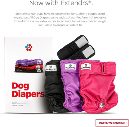 Pet Parents Washable Dog Diapers (3pack)  Extendrs of Durable Doggie Diapers, Premium Dog Diapers Female (Large, Princess)