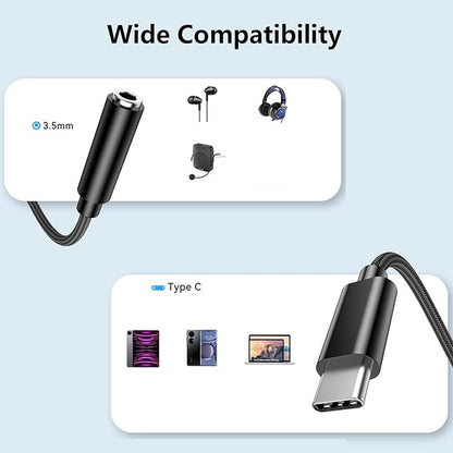 USB Type C to 3.5mm Female Headphone Jack Adapter, 1-Pack USB-C to Aux Audio Dongle Cable Compatible with iPhone 16 15 Pro Max, iPad Pro, Samsung Galaxy S25 S24 S23 S22 S21 S20, Pixel 9 8 7