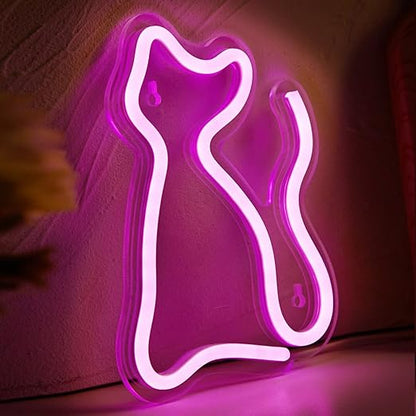 LED Neon Sign Neon Light Cat USB Powered Night Light, 3D Wall Art Decor Neon Signs For Bedroom Living Room Decor lamp Holiday Gift for Children Kids Girls (pink)