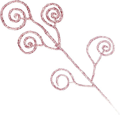 24 Pieces Glitter Christmas Picks Ornaments 10 Inches Decorative Sticks Candy Picks Curly Sprays Twigs for Christmas Tree Branches Vase Fillers Crafts Wreath Garland Party Wedding Holiday (24, Pink)