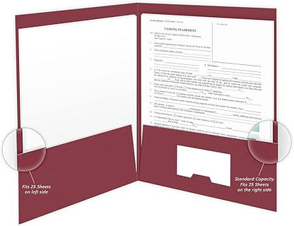 50 Count, Burgundy, Closing Documents Pocket Folders, Gold Foil with Customizable Labels, for Legal Professionals (9 x 12)