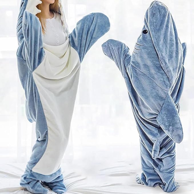 Shark Blanket Hoodie Onesie for Adult  Kid, Wearable Shark Sleeping Bag, Soft Cozy Onesie Costume