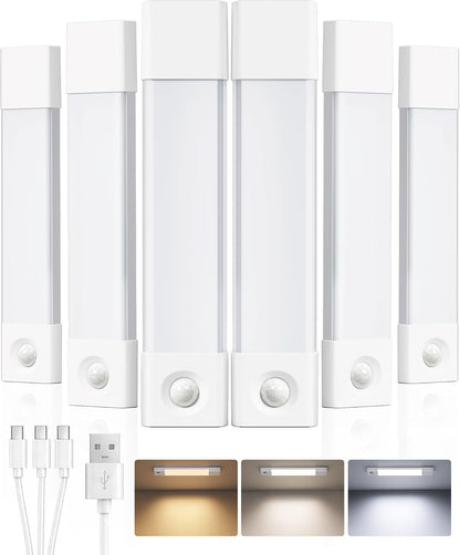 EZVALO 7.8" Rechargeable Motion Sensor Light Indoor, 6-Pack Under Cabinet Lighting, Wireless Closet Lights, 30 LED, Dimmable, 3 Color Temperatures, Step Lights for Kitchen, Pantry, Bedroom, Wardrobe