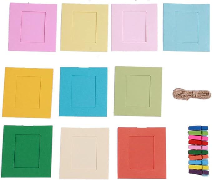 Photo Frames 10 pcs/lot 3 Inch DIY Wall Hanging Album Paper Photo Frame With Wooden Clip Hanger Hemp Rope