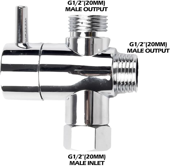Bidet T Valve, 3 Way T-adapter Bath 12 Shower Head Mount Valve Diverter ABS Converter For Hand Shower And Fixed Shower Head, Replacement Component Adapter