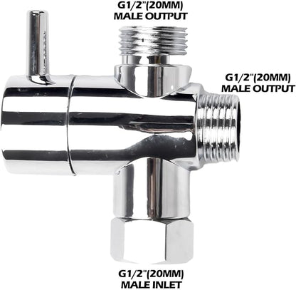 Bidet T Valve, 3 Way T-adapter Bath 12 Shower Head Mount Valve Diverter ABS Converter For Hand Shower And Fixed Shower Head, Replacement Component Adapter