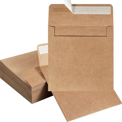 50 Pack Colorful 6 x 6 Envelopes Square Envelopes Self Seal for Wedding, Party Invitations, Greeting Cards, Announcements, Photos, CDDVD Sleeves (Brown)
