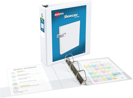 Avery Economy Showcase View 3 Ring Binder, 2 Inch Slant Rings, 1 White Binder (19701)
