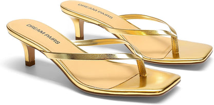 DREAM PAIRS Women's Flip Flop Kitten Heel Sandal | low flip flop heels,square toe minimalist thong design,1.97 inch slip on casual summer mules,for summmer vacation