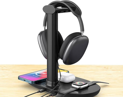 Wireless Charger Compatible,Detachable Design Headphone Stand,Stylish Appearance 4 in 1 Wireless Charger with Headphone Stand Headset Holder,for Mobile Phones Earphones Watches