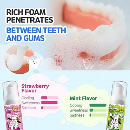 SnowBuddy Foam Toothpaste Kids - Mint Flavors - 1 Pack, Anti Cavity with Low-Fluoride, for u-Shape Toothbrush and Mouthwash for Dental Care