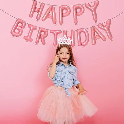 FUNTOOB Happy Birthday Balloons Banner Pink Happy Birthday Sign Letter Balloons 16 Foil Balloon for Boys Girls Adults Party Decorations
