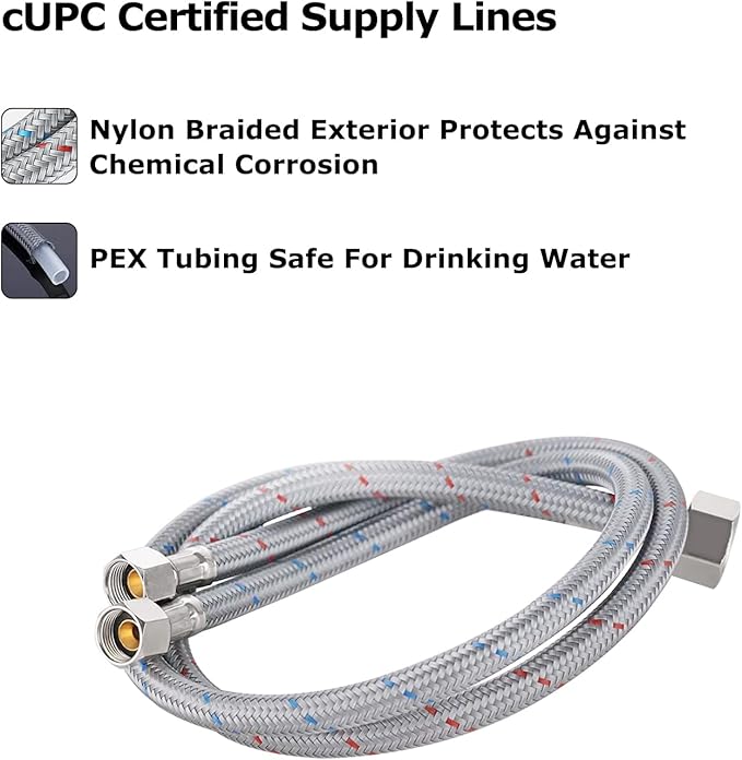 PARLOS 24 Inch Faucet Water Supply Lines cUPC CERTIFIED with 9/16-24 UNEF threads Brass Connector, 2103001