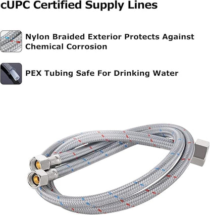 PARLOS 24 Inch Faucet Water Supply Lines cUPC CERTIFIED with 9/16-24 UNEF threads Brass Connector, 2103001