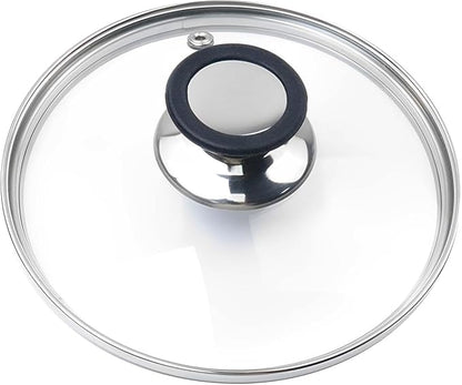 Universal Round Lid for Pans 6.5 Inch Tempered Glass Pot Lid, with Steam Vent Hole and Heat Resistant Handle Easy to Use Replacement Frying Pan Cover Cookware
