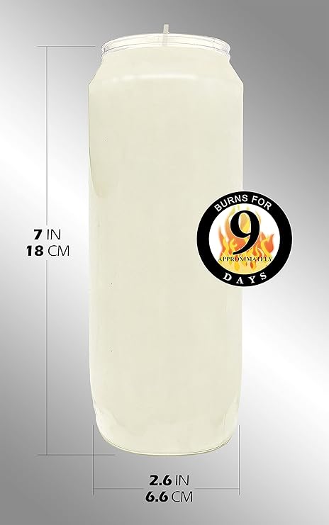 Hyoola 9 Day White Prayer Candles, 1 Pack - 7" Tall Pillar Candles for Religious, Memorial, Party Decor, Vigil and Emergency Use - Vegetable Oil Wax in Plastic Jar Container, unscented