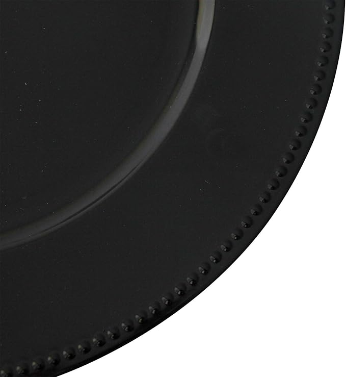 WELMATCH Black Plastic Beaded Charger Plates - 12 pcs 13 Inch Round Wedding Party Decroation Charger Plates (Black, 12)
