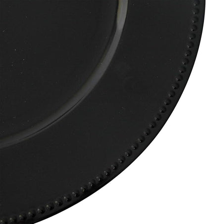 WELMATCH Black Plastic Beaded Charger Plates - 12 pcs 13 Inch Round Wedding Party Decroation Charger Plates (Black, 12)
