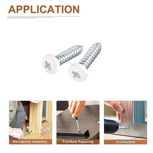 8x34" White Screws 25Pack - Zinc Plated Carbon Steel Pan Head Phillips Sheet Metal Screw Self-Tapping Screw Wood Screws