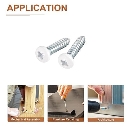 8x34" White Screws 25Pack - Zinc Plated Carbon Steel Pan Head Phillips Sheet Metal Screw Self-Tapping Screw Wood Screws