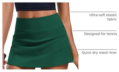 PINSPARK Pleated Tennis Skirts for Women with Short Pockets High Waisted Athletic Golf Skort Workout Pickleball Mini Skirt