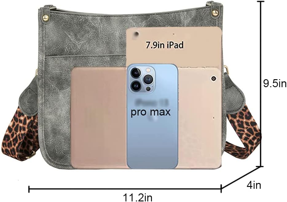 Downupdown Crossbody Bags for Women Designer Satchel Handbags Leather Purse Shoulder Bag with Leopard Print Shoulder Strap