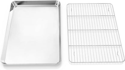 Baking Sheet Cookie Pans Set with Cooling Rack Sheets for Baking Stainless Steel Pan for Baking Bakeware Sets 3PCS Cooling Racks for Cooking and Baking for Bacon Pizza Pan 17.5 x 13.7 x 1 Inch 2PCS